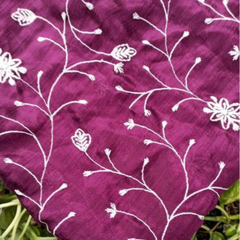 Chinon silk Fabric with Embroidery Work