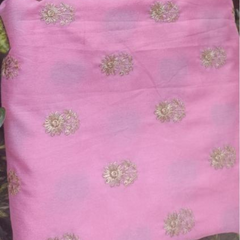 Chinon silk Fabric with Embroidery Work